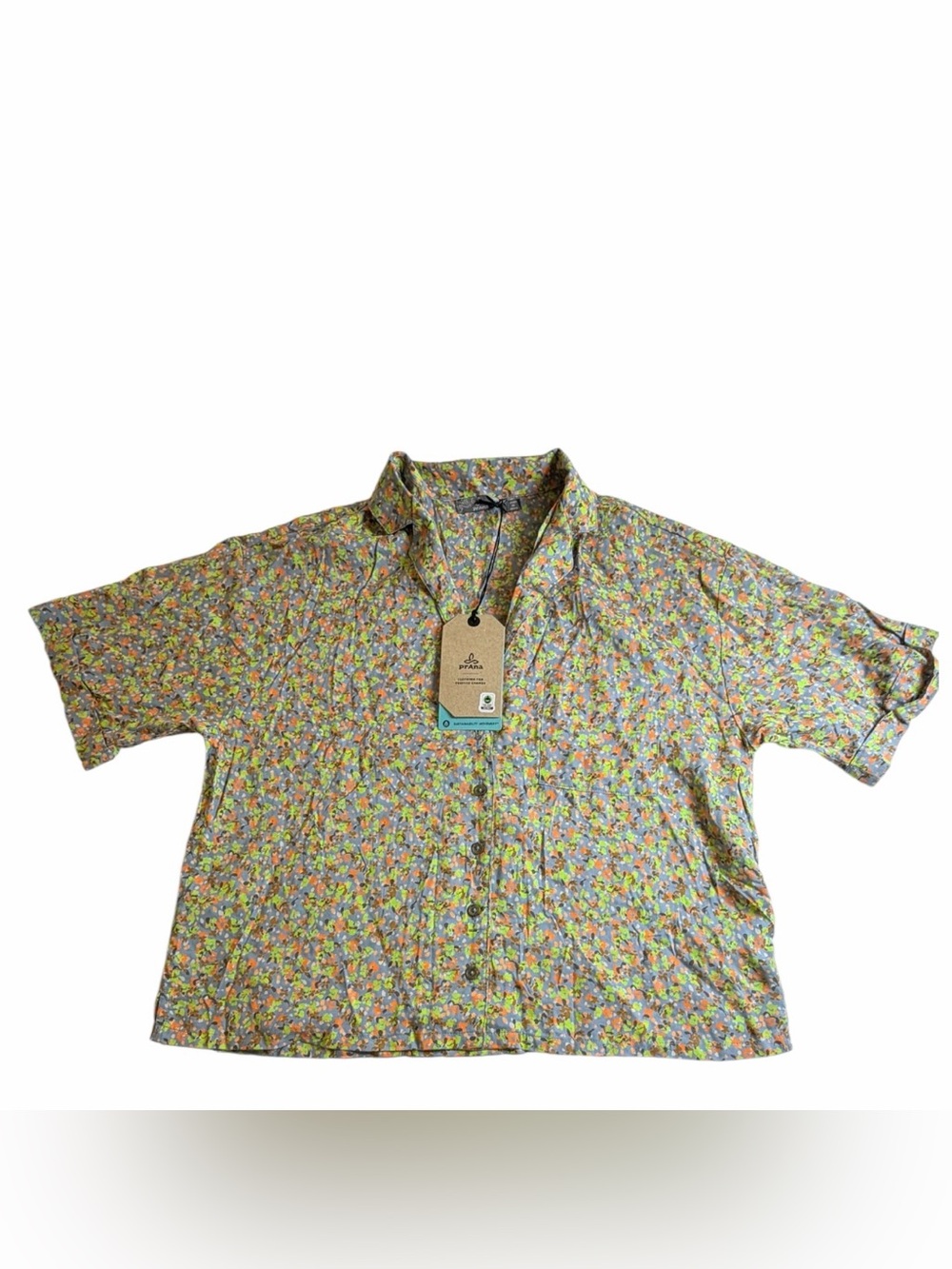 NWT prAna Iguala Floral Button Front TENCEL Modal Crop Shirt Top Small - Picture 2 of 9